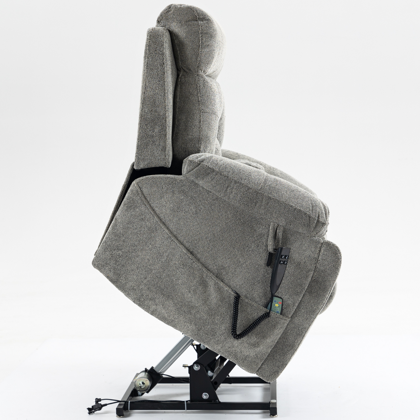 Titan 2.0 Oversized Lay Flat Recliner Dual Motor Lift Chair with Heat & Massage - 400 lbs Capacity - Grey Knitted Plush