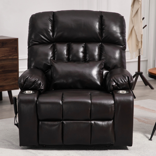 Widelay Oversized Lay Flat Recliner Lift  with Heat & Massage, 400 lbs - Brown Leather