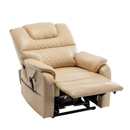 Panorama 2.0 Lay Flat Lift Recliner with Heat & Massage Power Lift Chair 400 lbs - BeigeYellow Leather