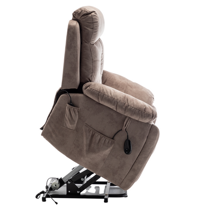 Titan Big Man Recliner Oversized Lift Chair with Heated Massage & Hidden Cup Holder - Brown Velvet