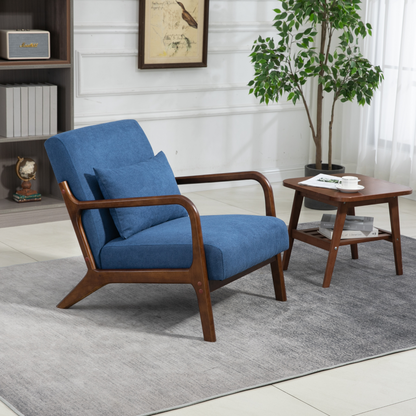 Mid-Century Modern Accent Chair - Solid Wood Frame with Upholstered Lumbar Cushion