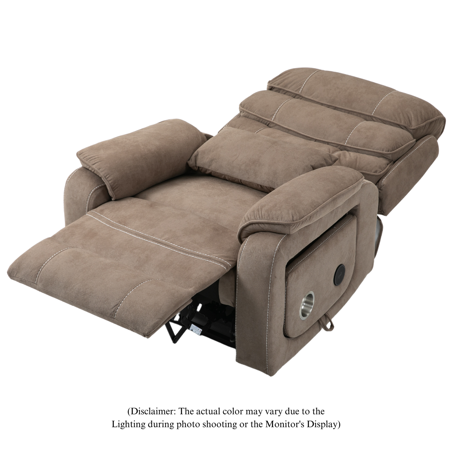 Pinnacle Lay Flat Recliner with Fold Out Tray Cup Holder & Wireless Phone Charger - Heat & Massage - Light Brown Velvet