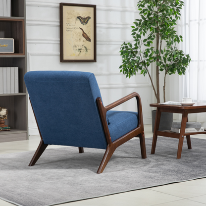 Mid-Century Modern Accent Chair - Solid Wood Frame with Upholstered Lumbar Cushion