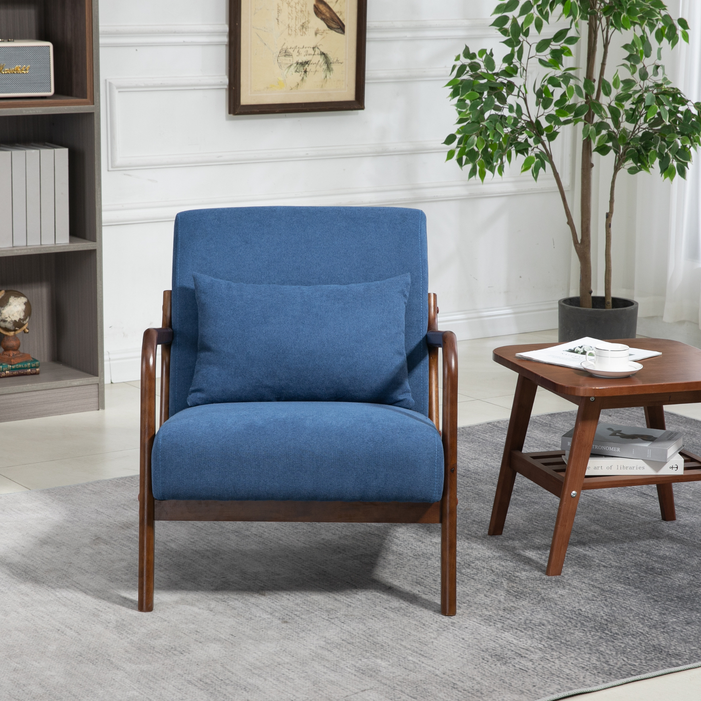 Mid-Century Modern Accent Chair - Solid Wood Frame with Upholstered Lumbar Cushion