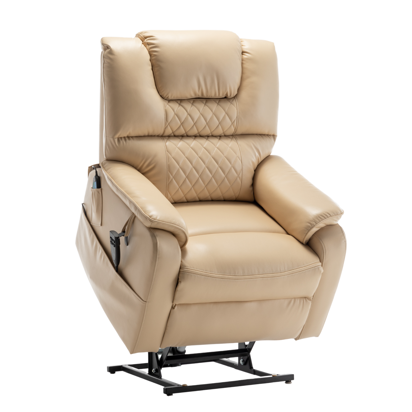 Panorama 2.0 Lay Flat Lift Recliner with Heat & Massage Power Lift Chair 400 lbs - BeigeYellow Leather