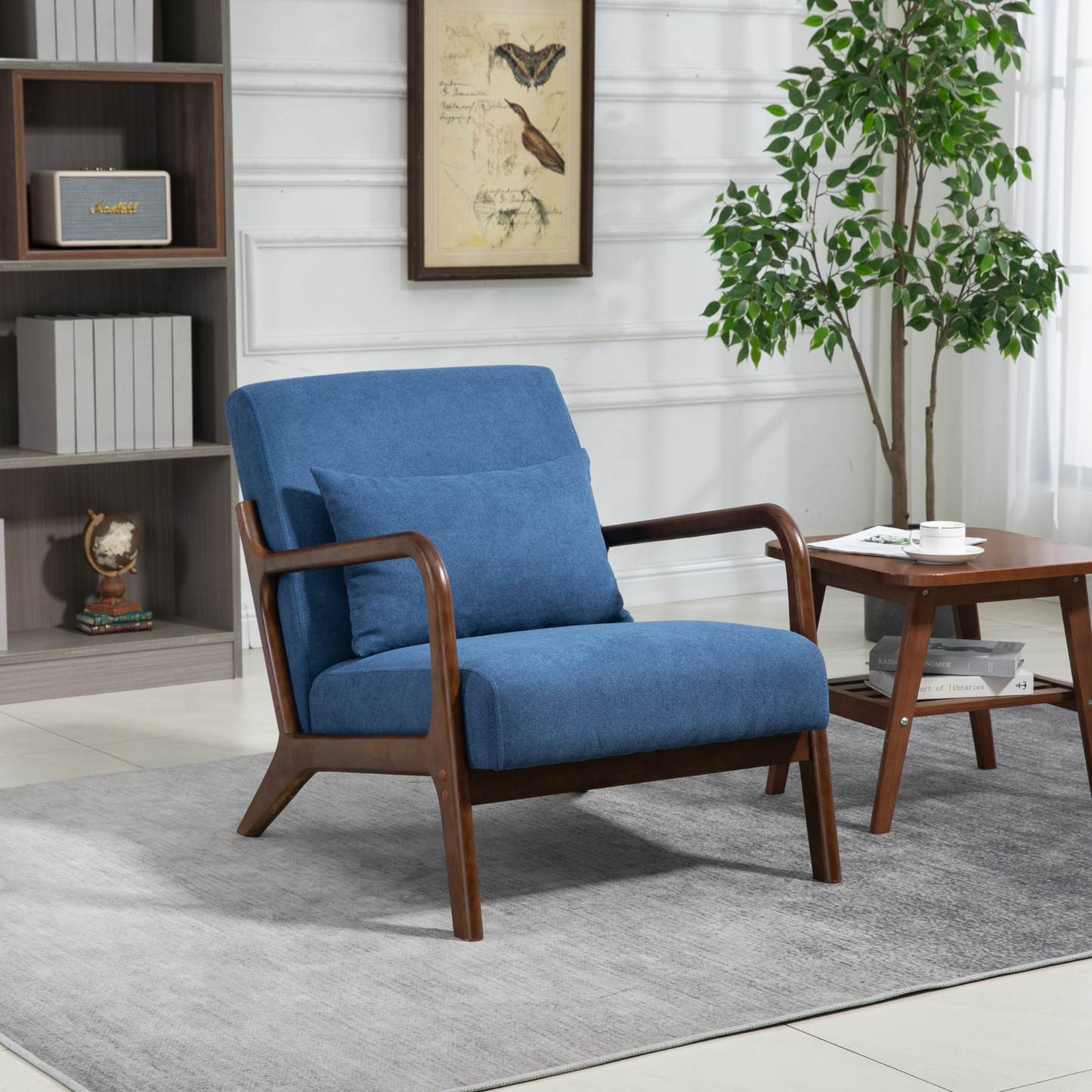 Mid-Century Modern Accent Chair - Solid Wood Frame with Upholstered Lumbar Cushion