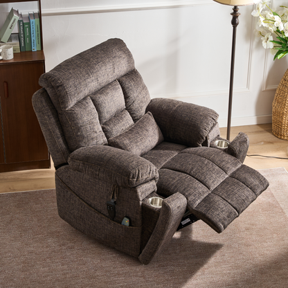 Titan 2.0 Oversized Lay Flat Recliner Dual Motor Lift Chair with Heat & Massage - 400 lbs Capacity- Truffle Chenille