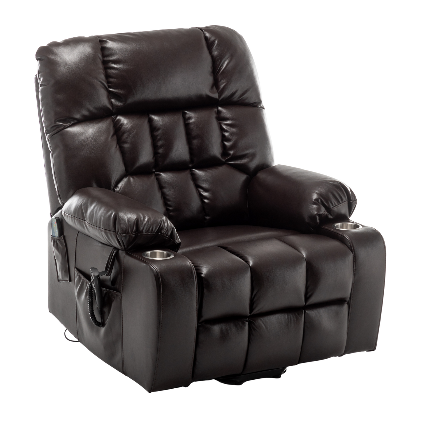 Widelay Oversized Lay Flat Recliner Lift  with Heat & Massage, 400 lbs - Brown Leather