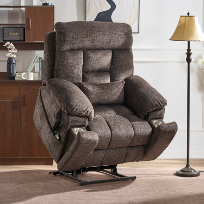 Titan 2.0 Oversized Lay Flat Recliner Dual Motor Lift Chair with Heat & Massage - 400 lbs Capacity- Truffle Chenille