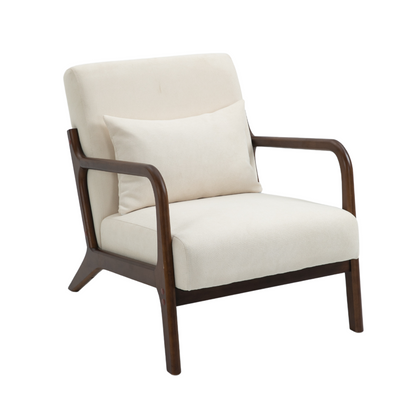 Mid-Century Modern Accent Chair - Solid Wood Frame with Upholstered Lumbar Cushion