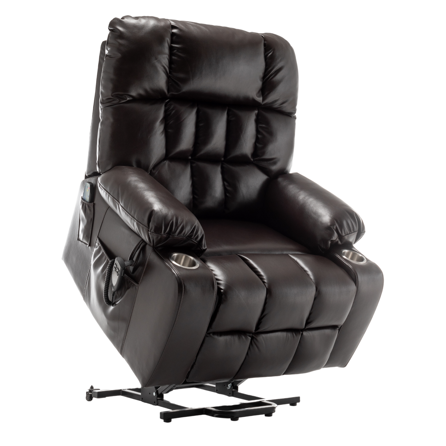 Widelay Oversized Lay Flat Recliner Lift  with Heat & Massage, 400 lbs - Brown Leather