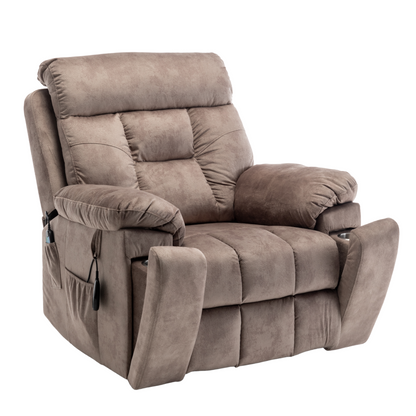 Titan Big Man Recliner Oversized Lift Chair with Heated Massage & Hidden Cup Holder - Brown Velvet