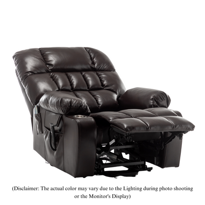 Widelay Oversized Lay Flat Recliner Lift  with Heat & Massage, 400 lbs - Brown Leather