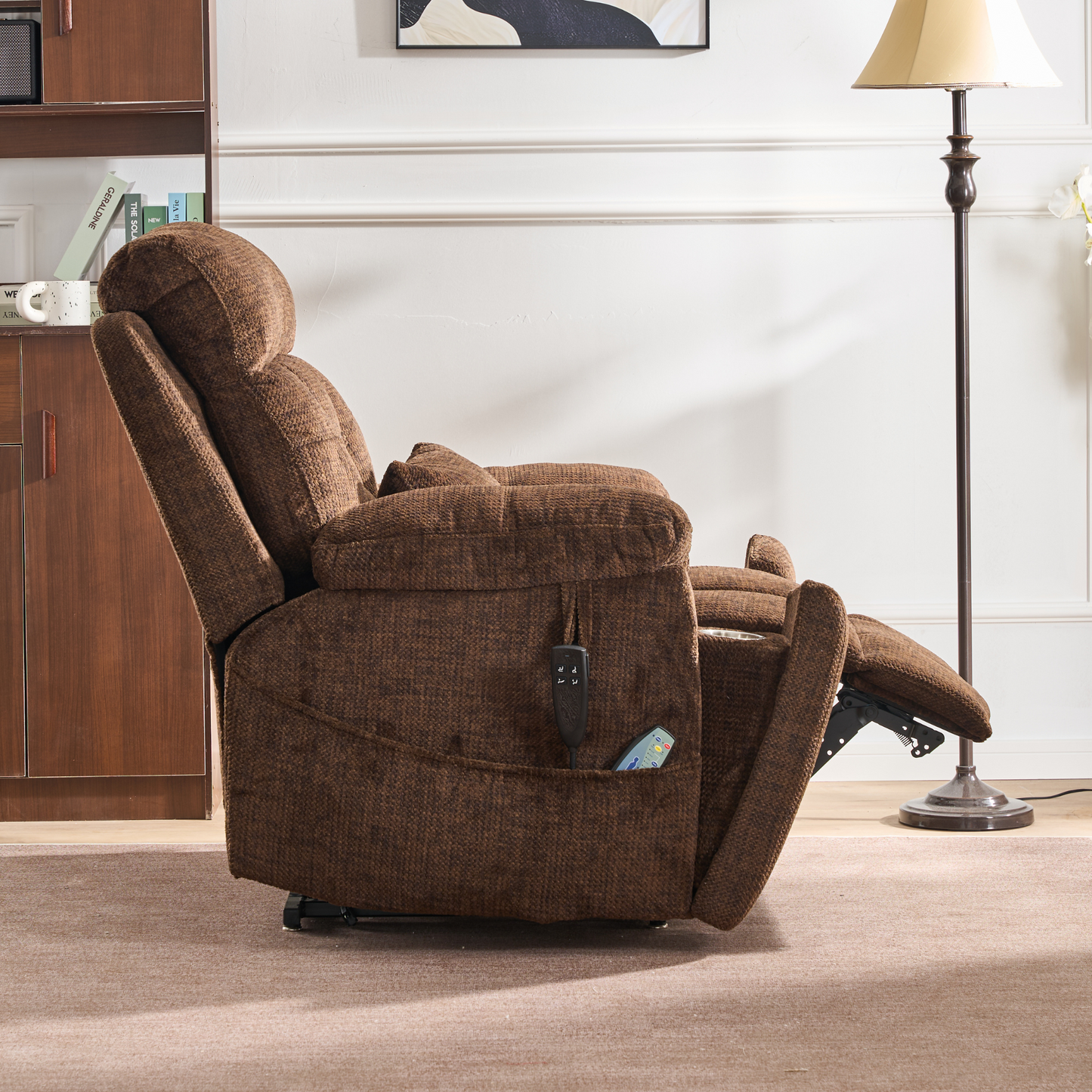 Titan 2.0 Oversized Lay Flat Recliner Dual Motor Lift Chair with Heat & Massage - 400 lbs Capacity- Chocolate Chenille