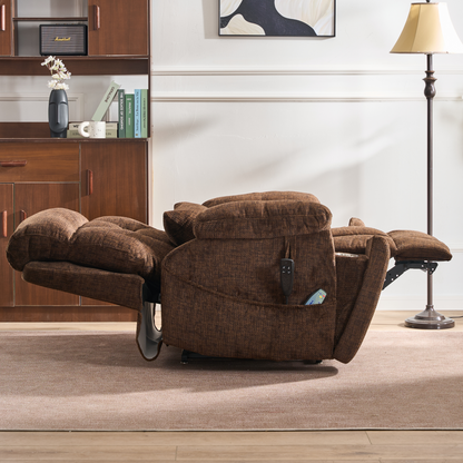 Titan 2.0 Oversized Lay Flat Recliner Dual Motor Lift Chair with Heat & Massage - 400 lbs Capacity- Chocolate Chenille