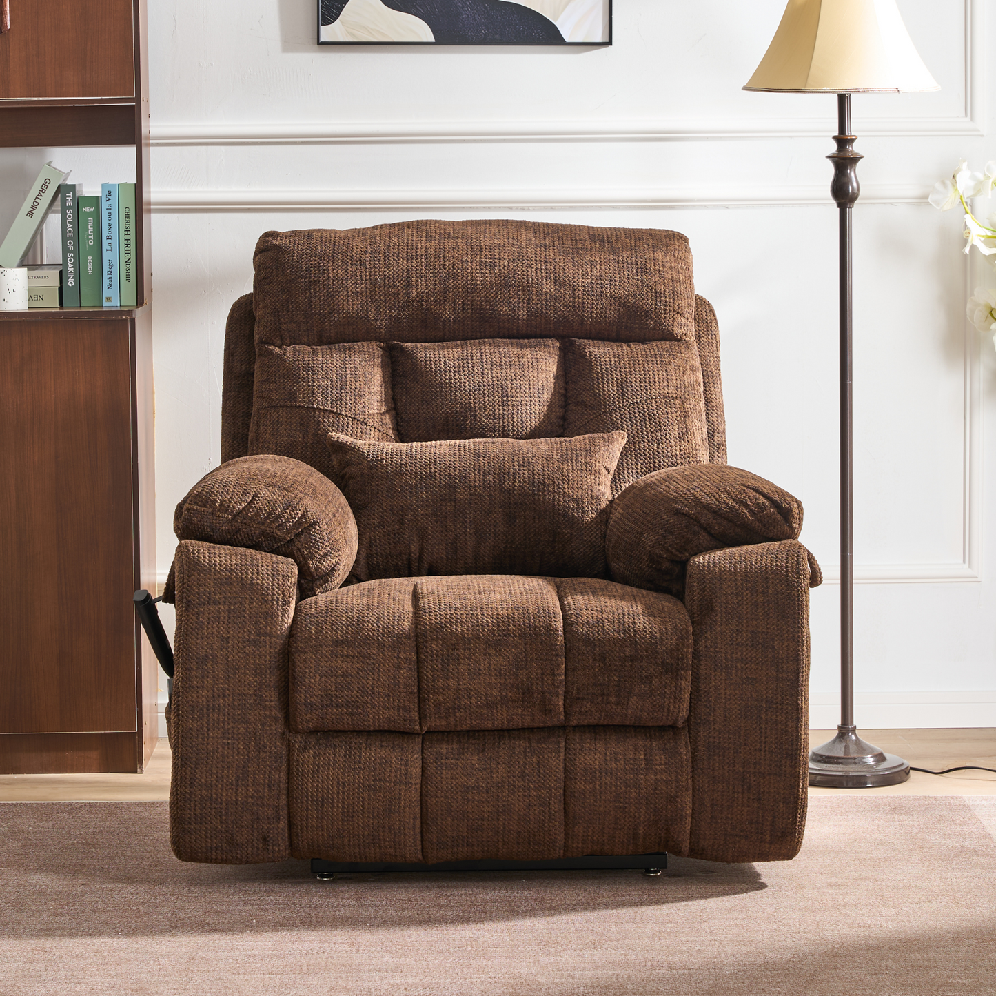 Titan 2.0 Oversized Lay Flat Recliner Dual Motor Lift Chair with Heat & Massage - 400 lbs Capacity- Chocolate Chenille