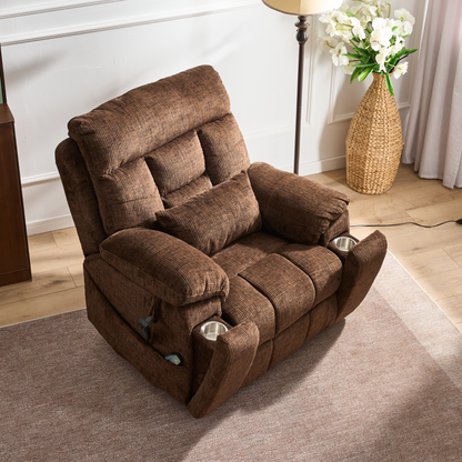 Titan 2.0 Oversized Lay Flat Recliner Dual Motor Lift Chair with Heat & Massage - 400 lbs Capacity- Chocolate Chenille