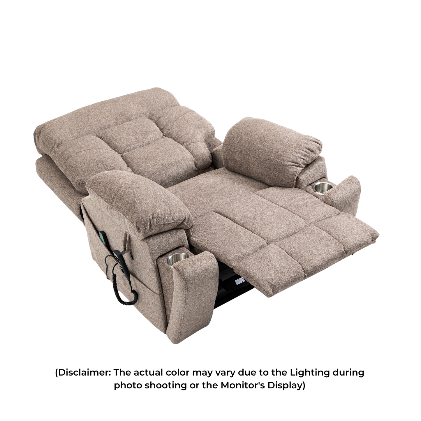 Titan 2.0 Oversized Lay Flat Recliner Dual Motor Lift Chair with Heat & Massage - 400 lbs Capacity - Pale Grey Chenille