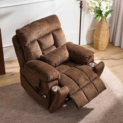 Titan 2.0 Oversized Lay Flat Recliner Dual Motor Lift Chair with Heat & Massage - 400 lbs Capacity- Chocolate Chenille