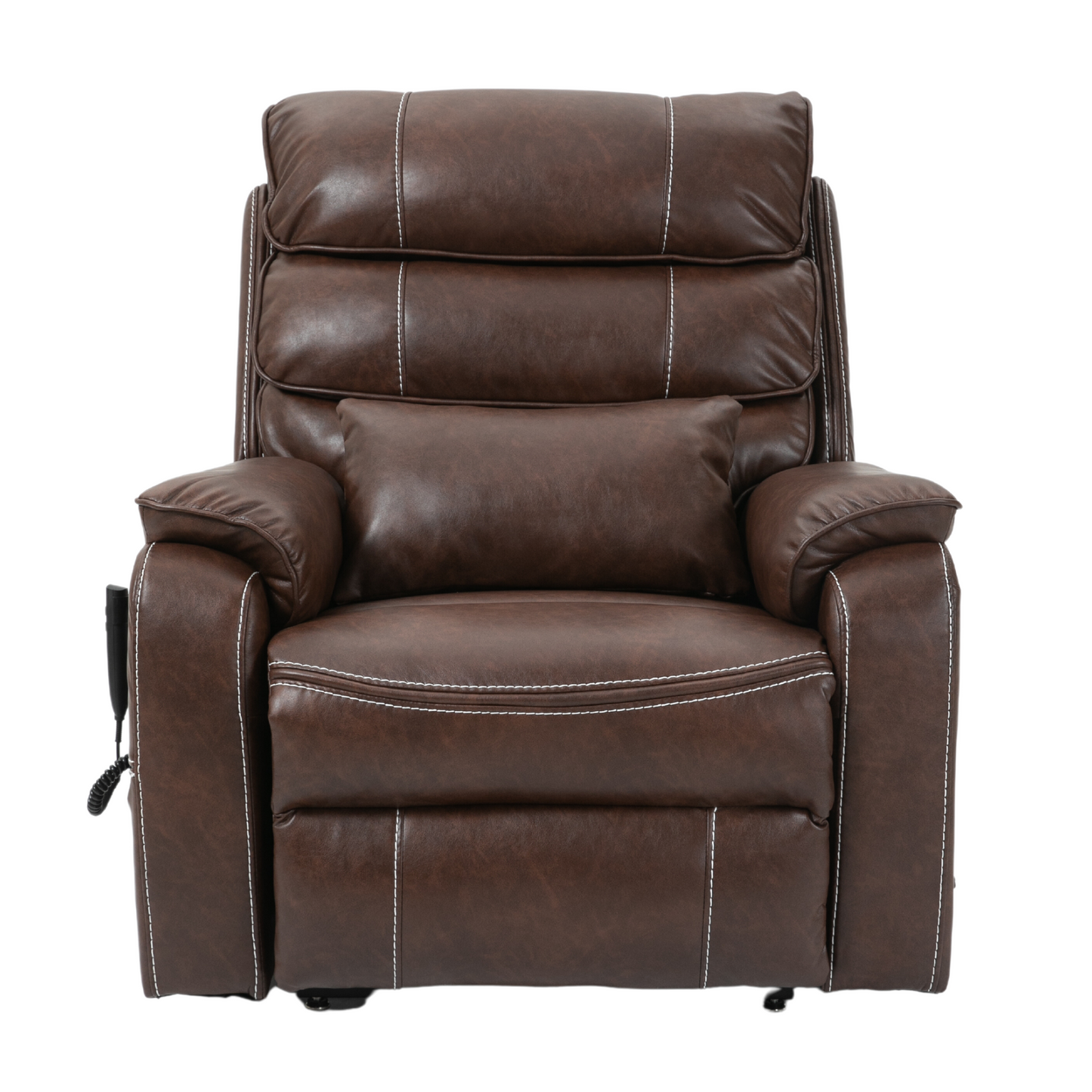 Pinnacle Lay Flat Recliner with Fold Out Tray Cup Holder & Wireless Phone Charger - Heat & Massage - Brown Leather