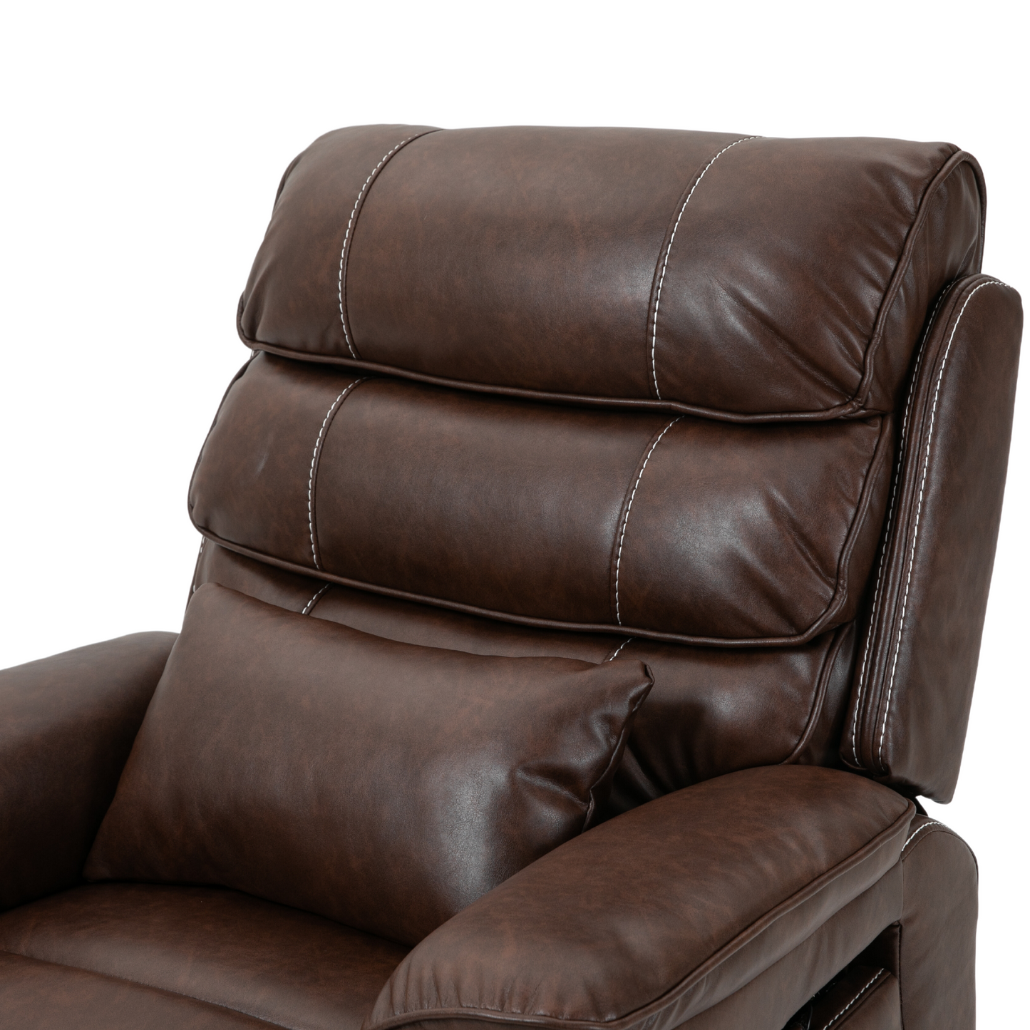 Pinnacle Lay Flat Recliner with Fold Out Tray Cup Holder & Wireless Phone Charger - Heat & Massage - Brown Leather