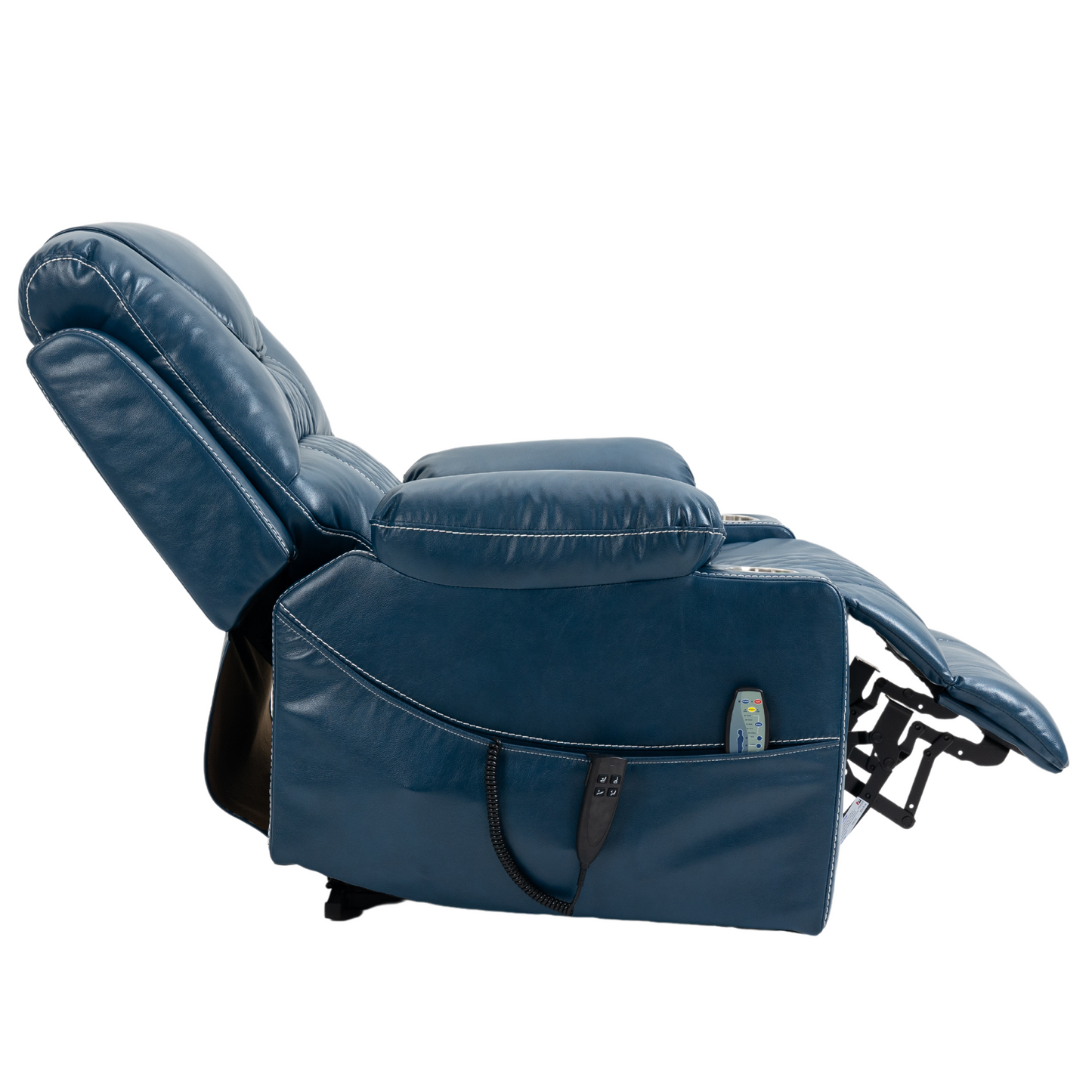 Panorama 3.0 Lay Flat Lift Recliner - Dual Motor Power Recliner with Heat & Massage - 400 lbs Capacity - NavyBlue Leather