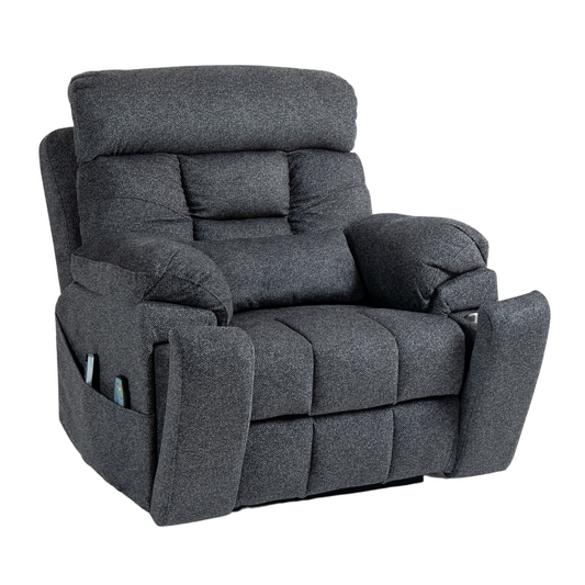 JUUXO Majesty Oversized 4-Motor Lay Flat Lift Recliner Chair with Heat & Massage - 400 lb - Grey Chenille