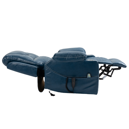 Panorama 3.0 Lay Flat Lift Recliner - Dual Motor Power Recliner with Heat & Massage - 400 lbs Capacity - NavyBlue Leather