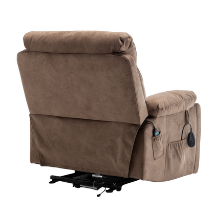 Titan Big Man Recliner Oversized Lift Chair with Heated Massage & Hidden Cup Holder - Camel Brown Velvet