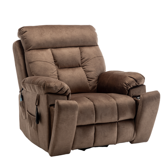 Titan Big Man Recliner Oversized Lift Chair with Heated Massage & Hidden Cup Holder - Camel Brown Velvet