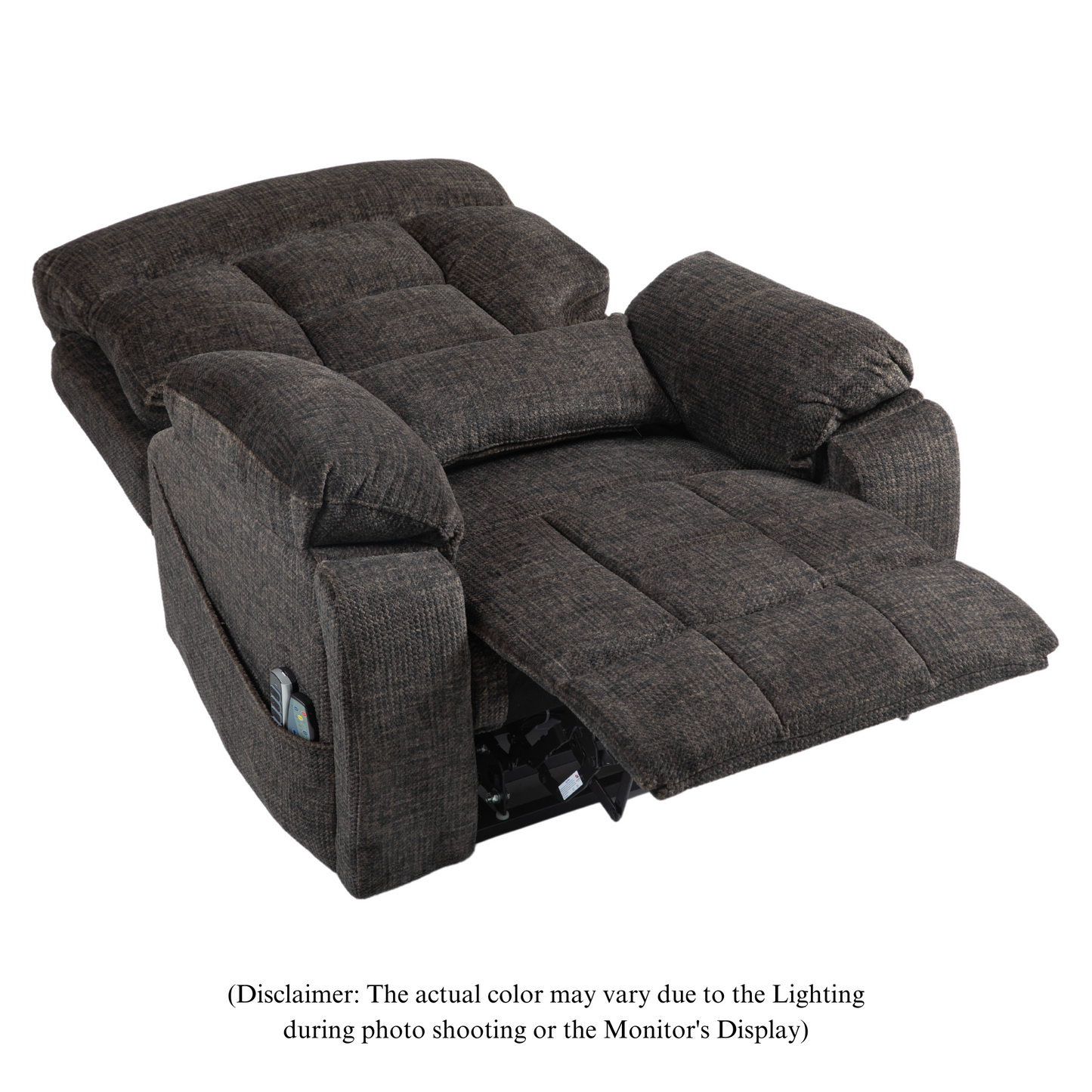 JUUXO Majesty Oversized 4-Motor Lay Flat Lift Recliner Chair with Heat & Massage - 400 lb - Dark BrownChenille