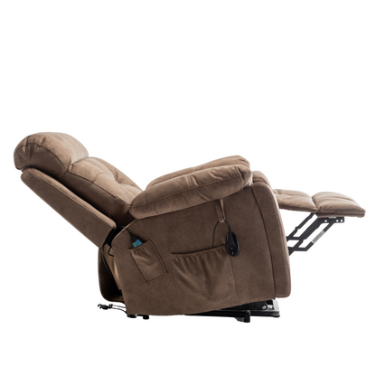 Titan Big Man Recliner Oversized Lift Chair with Heated Massage & Hidden Cup Holder - Camel Brown Velvet