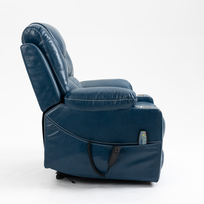 Panorama 3.0 Lay Flat Lift Recliner - Dual Motor Power Recliner with Heat & Massage - 400 lbs Capacity - NavyBlue Leather