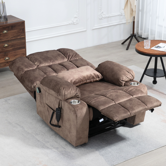 Widelay Oversized Lay Flat Recliner Lift  with Heat & Massage, 400 lbs - Brown Velvet