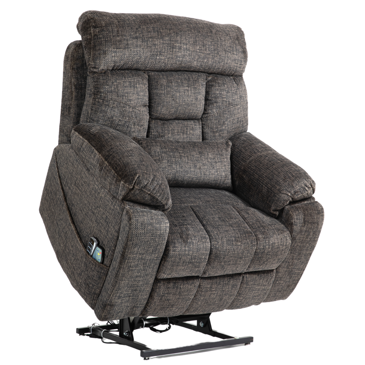 JUUXO Majesty Oversized 4-Motor Lay Flat Lift Recliner Chair with Heat & Massage - 400 lb - Dark BrownChenille