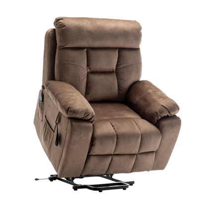 Titan Big Man Recliner Oversized Lift Chair with Heated Massage & Hidden Cup Holder - Camel Brown Velvet