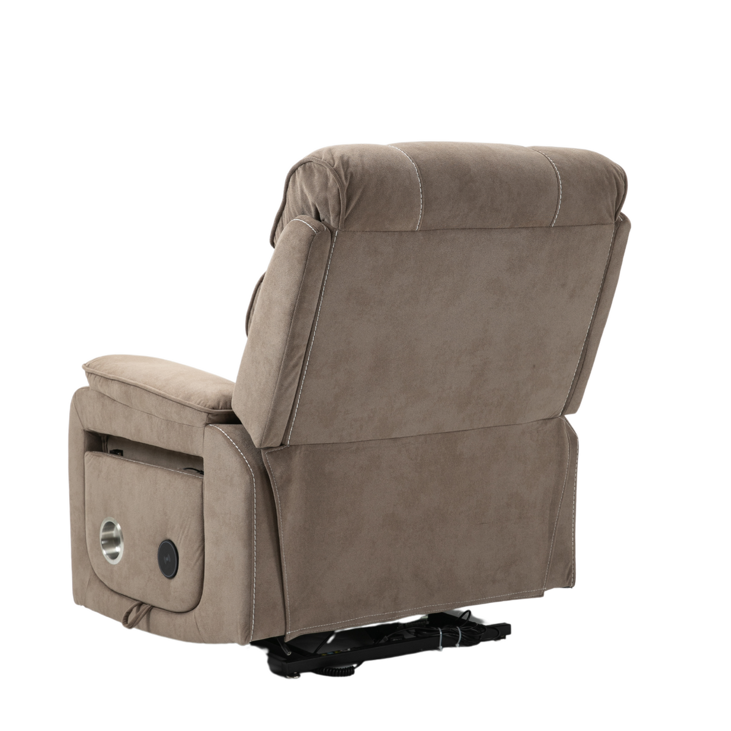 Pinnacle Lay Flat Recliner with Fold Out Tray Cup Holder & Wireless Phone Charger - Heat & Massage - Light Brown Velvet