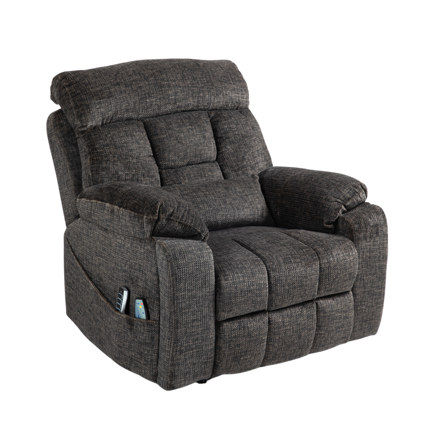 JUUXO Majesty Oversized 4-Motor Lay Flat Lift Recliner Chair with Heat & Massage - 400 lb - Dark BrownChenille