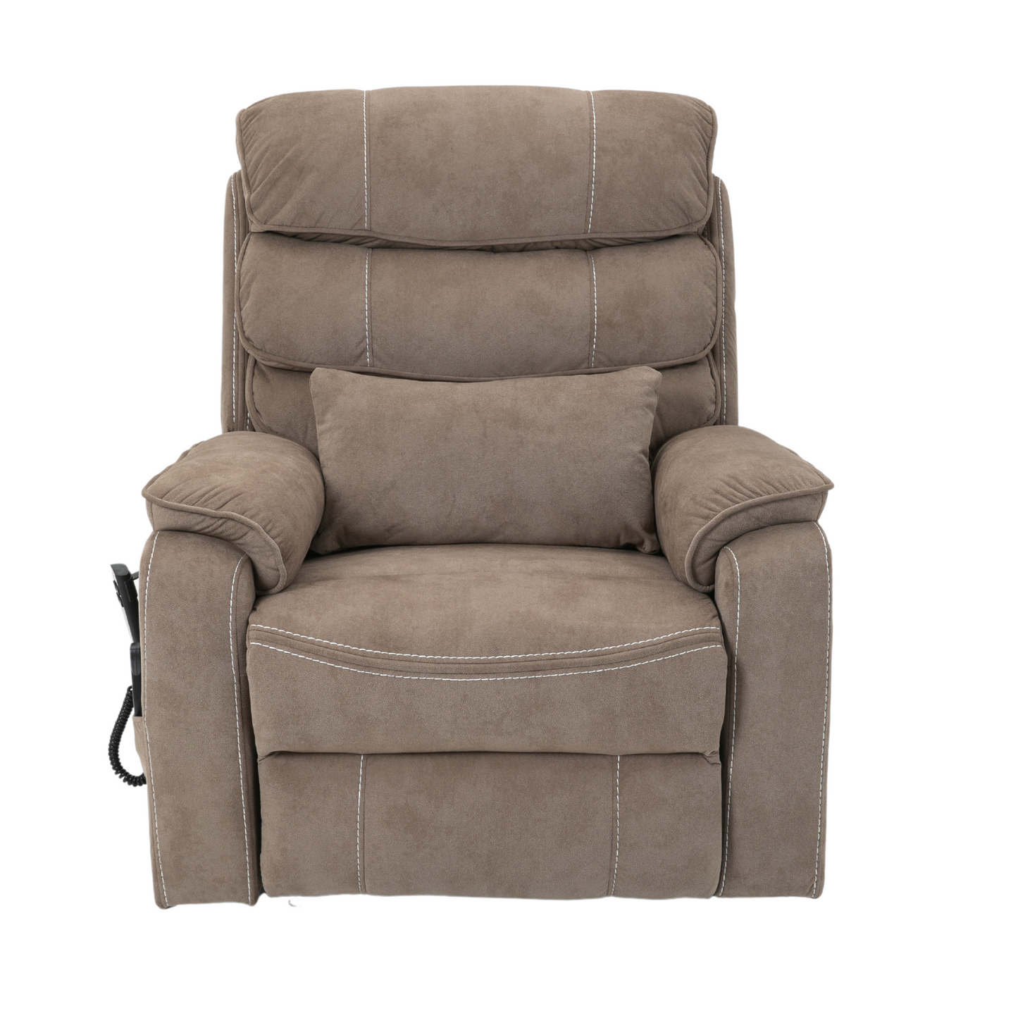 Pinnacle Lay Flat Recliner with Fold Out Tray Cup Holder & Wireless Phone Charger - Heat & Massage - Light Brown Velvet