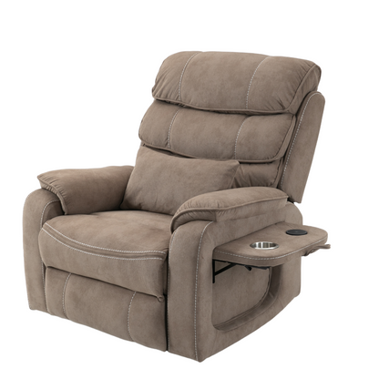 Pinnacle Lay Flat Recliner with Fold Out Tray Cup Holder & Wireless Phone Charger - Heat & Massage - Light Brown Velvet