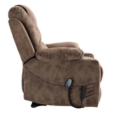 Panorama 3.0 Lay Flat Lift Recliner - Dual Motor Power Recliner with Heat & Massage - 400 lbs Capacity - Brown Velvet