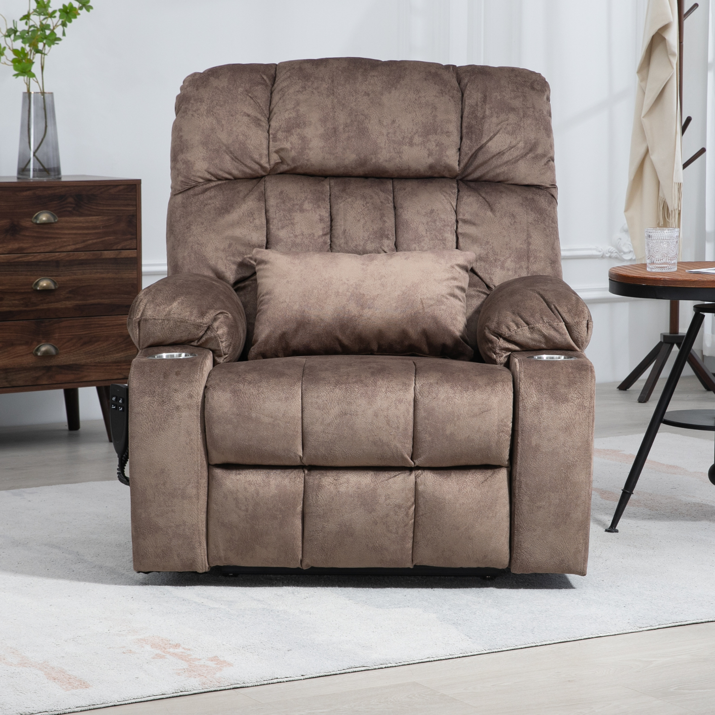 Widelay Oversized Lay Flat Recliner Lift  with Heat & Massage, 400 lbs - Brown Velvet