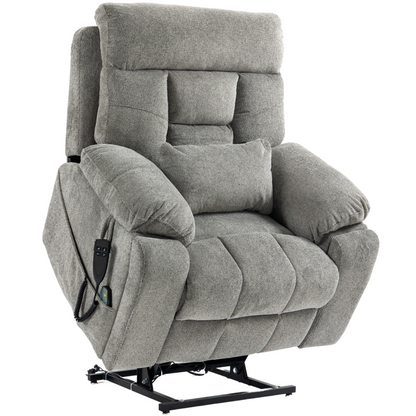 Titan 2.0 Oversized Lay Flat Recliner Dual Motor Lift Chair with Heat & Massage - 400 lbs Capacity - Grey Knitted Plush