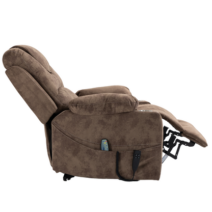 Panorama 3.0 Lay Flat Lift Recliner - Dual Motor Power Recliner with Heat & Massage - 400 lbs Capacity - Brown Velvet