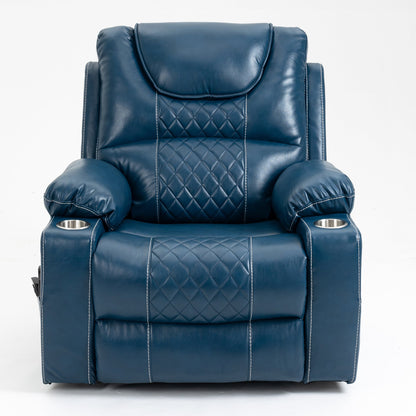 Panorama 3.0 Lay Flat Lift Recliner - Dual Motor Power Recliner with Heat & Massage - 400 lbs Capacity - NavyBlue Leather