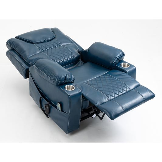 Panorama 3.0 Lay Flat Lift Recliner - Dual Motor Power Recliner with Heat & Massage - 400 lbs Capacity - NavyBlue Leather