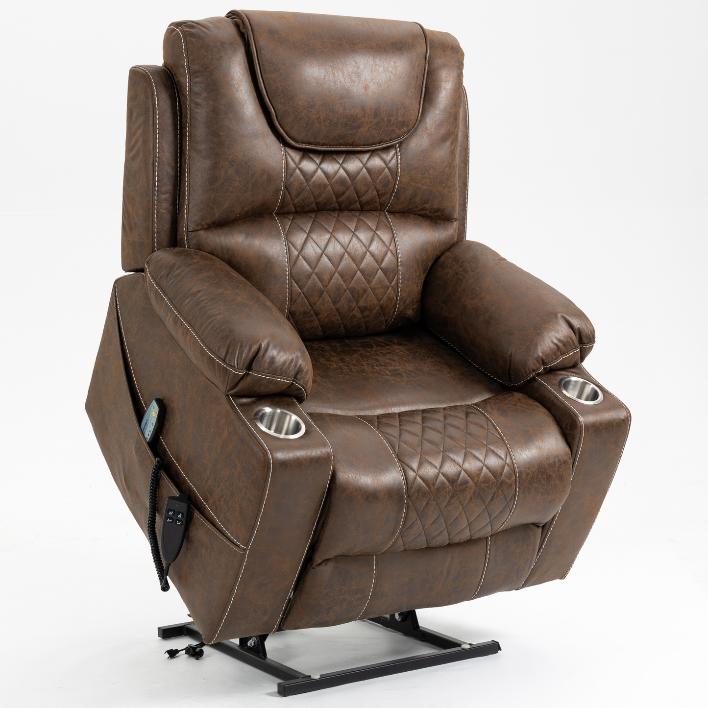 Panorama 3.0 Lay Flat Lift Recliner - Dual Motor Power Recliner with Heat & Massage - 400 lbs Capacity- Brown Suede