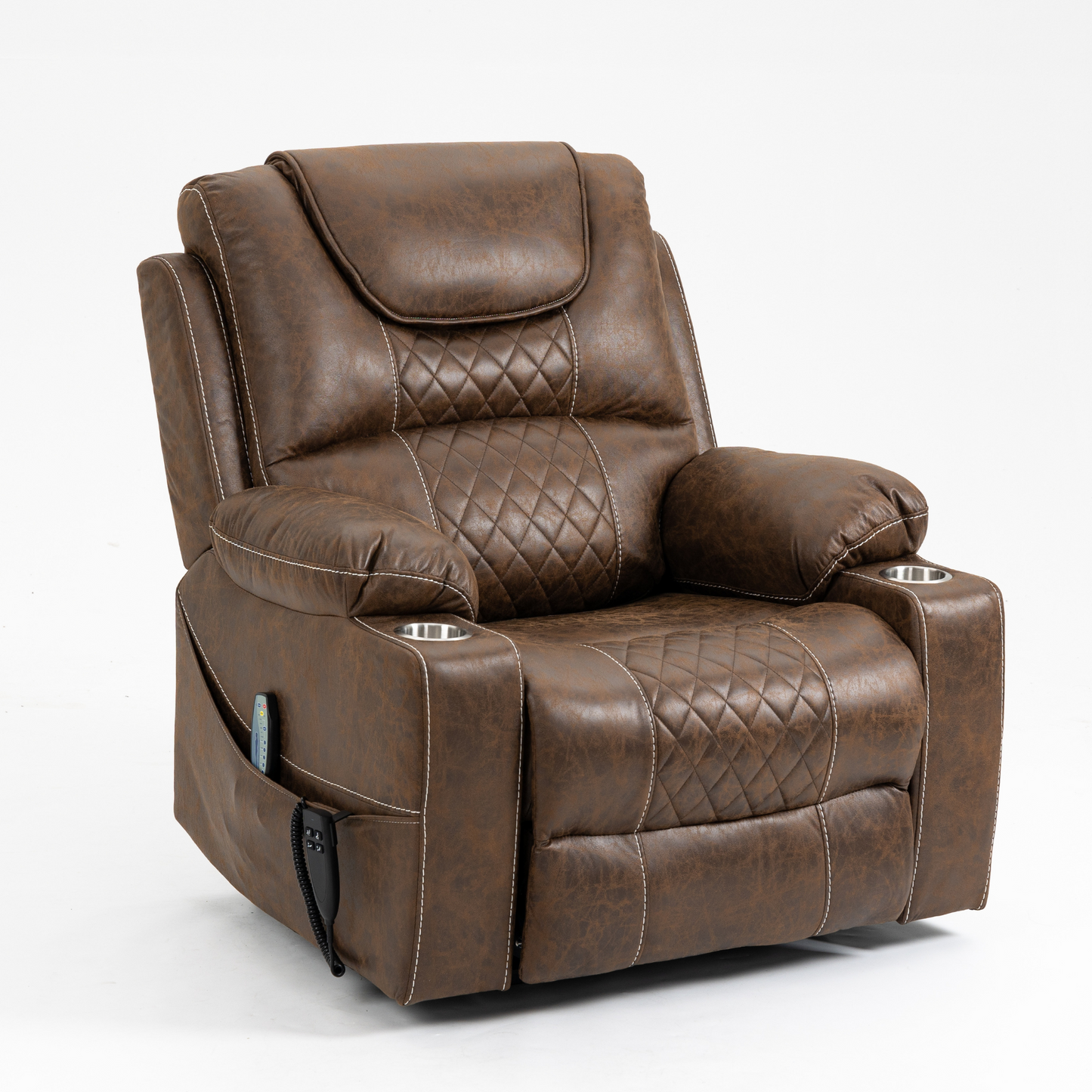 Panorama 3.0 Lay Flat Lift Recliner - Dual Motor Power Recliner with Heat & Massage - 400 lbs Capacity- Brown Suede