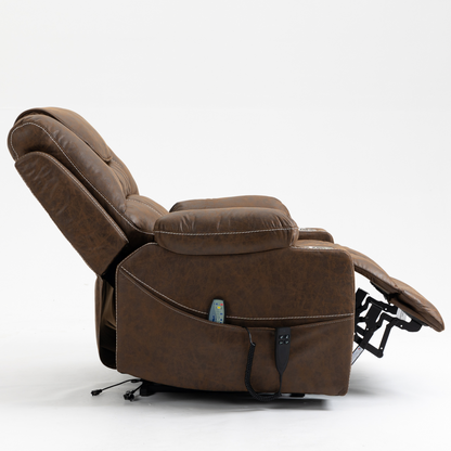 Panorama 3.0 Lay Flat Lift Recliner - Dual Motor Power Recliner with Heat & Massage - 400 lbs Capacity- Brown Suede