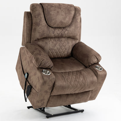 Panorama 3.0 Lay Flat Lift Recliner - Dual Motor Power Recliner with Heat & Massage - 400 lbs Capacity - Brown Velvet